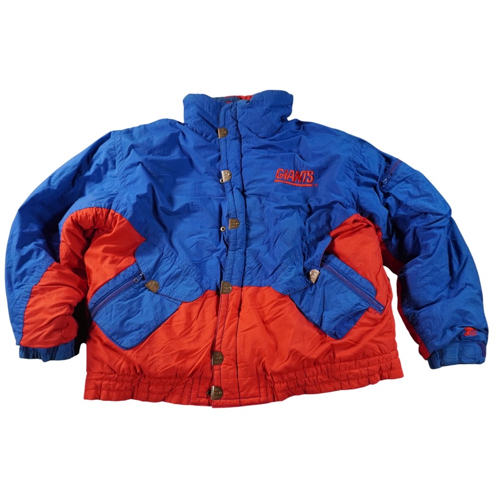 Vintage New York Giants Jacket Mens L Puffer Colorblock Clasp Triple Fat Goose